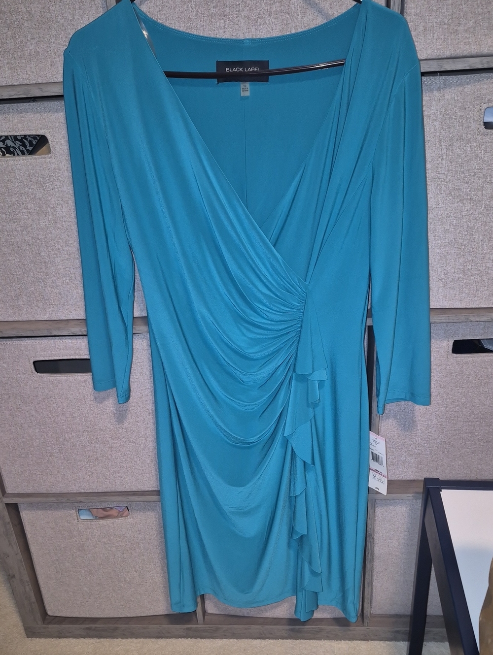 NWT Black Label Teal Ruffle Wrap Midi Dress, Size 10
